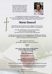 ✝ 18. 07. 2022 - ⚰ 22. 07. 2022 Pfarrkirche Großmürbisch 